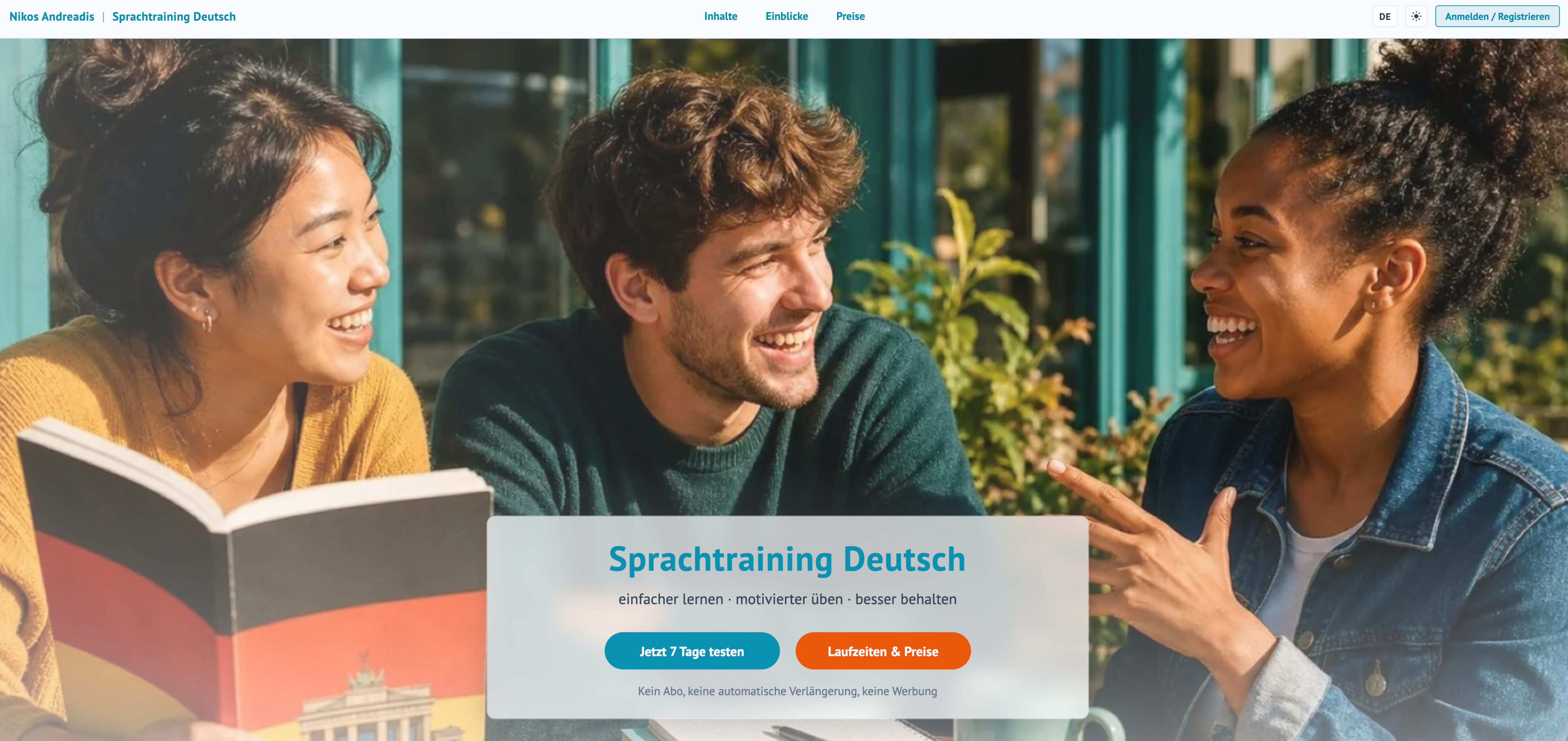 Startseite der DaF-Lernplattform Sprachtraining Deutsch – Nikos Andreadis